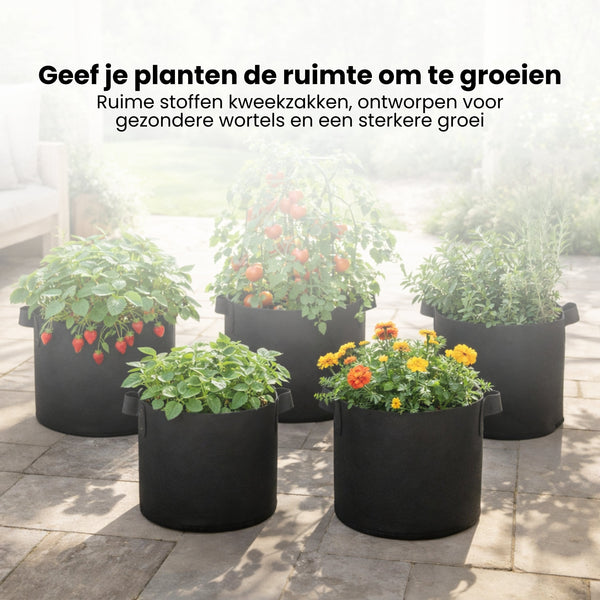 Kweekzak 40 cm – Stoffen Kweekpot met Handgrepen – Ademend & Herbruikbaar – Groeizak voor Groenten, Fruit en Kruiden – Zwarte Plantenbak Buiten & Binnen – 32L