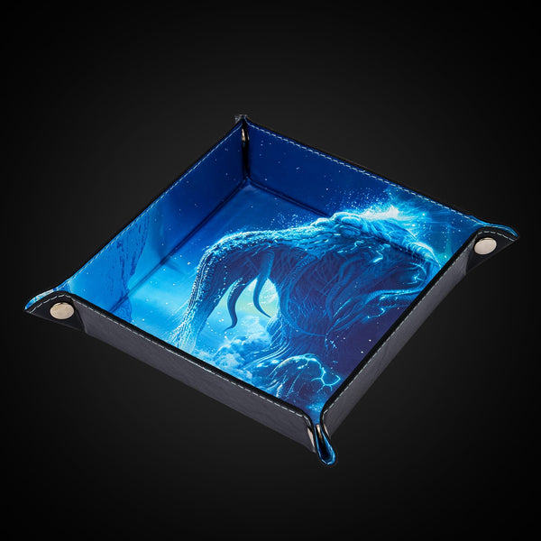 Opvouwbare Dice Tray – Zwart Kunstleer | Voor Dungeons & Dragons & TTRPG Dobbelstenen Monster Blauw Oceaan