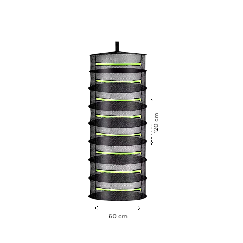 Hangend Droognet voor Kruiden - 8 Laags Droogrek met Ritsen - Opvouwbaar Droogrek voor Binnen en Buiten - Ø 60 cm - 120 cm Hoog – Inclusief Opbergtas – Ademend en Stevig