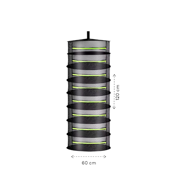 Hangend Droognet voor Kruiden - 8 Laags Droogrek met Ritsen - Opvouwbaar Droogrek voor Binnen en Buiten - Ø 60 cm - 120 cm Hoog – Inclusief Opbergtas – Ademend en Stevig
