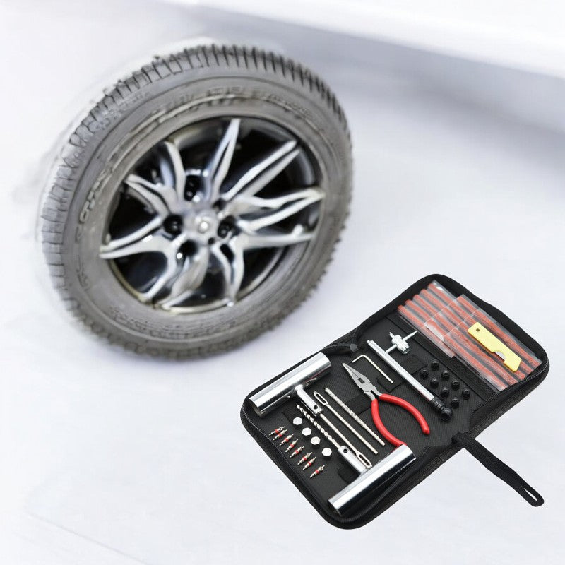 Banden Reparatieset - Complete Set - Proppenset - Inclusief Handige Opbergtas - Reparatieset voor Motor, Brommer of Auto - Bandenreparatieset Auto -  Autobanden Reparatie