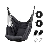 Hangstoel met Kussen – Hangende Stoel voor Binnen en Buiten – Inclusief Ophangset – Belastbaar tot 125 kg – Katoenen Hangstoel voor Tuin, Balkon, Slaapkamer & Balkon – Zwart