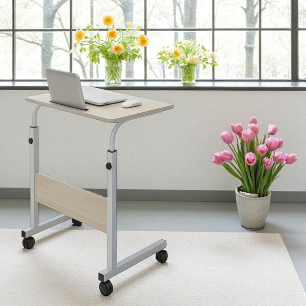 Verstelbare Laptoptafel op Wielen – In Hoogte Verstelbaar (71-98 cm) – 60 cm Breed – Compact Bureau – Verrijdbaar Laptoptafeltje voor Thuis & Kantoor – Wit
