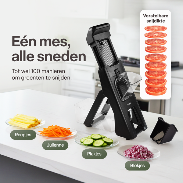 Chefino Taglio - Mandoline - Groentesnijder met Opvangbak – Verstelbare Groente Snijder – Julienne Snijder – Blokjessnijder – Groente Hakker – Mandoline Keuken – Komkommer, Ui en Groente Snijden