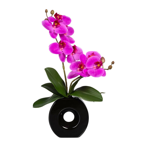 Kopu® Kunstbloem Lila Orchidee 35 cm in zwarte Vaas - Phalenopsis