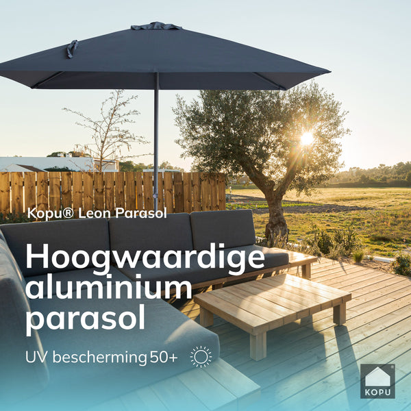 Kopu® Leon Parasol Rechthoek 150x250 cm - met Hoes en Voet - Grijs