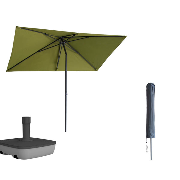Kopu® Leon Parasol Rechthoek 150x250cm met Hoes en Voet - Balkonparasol Olijf