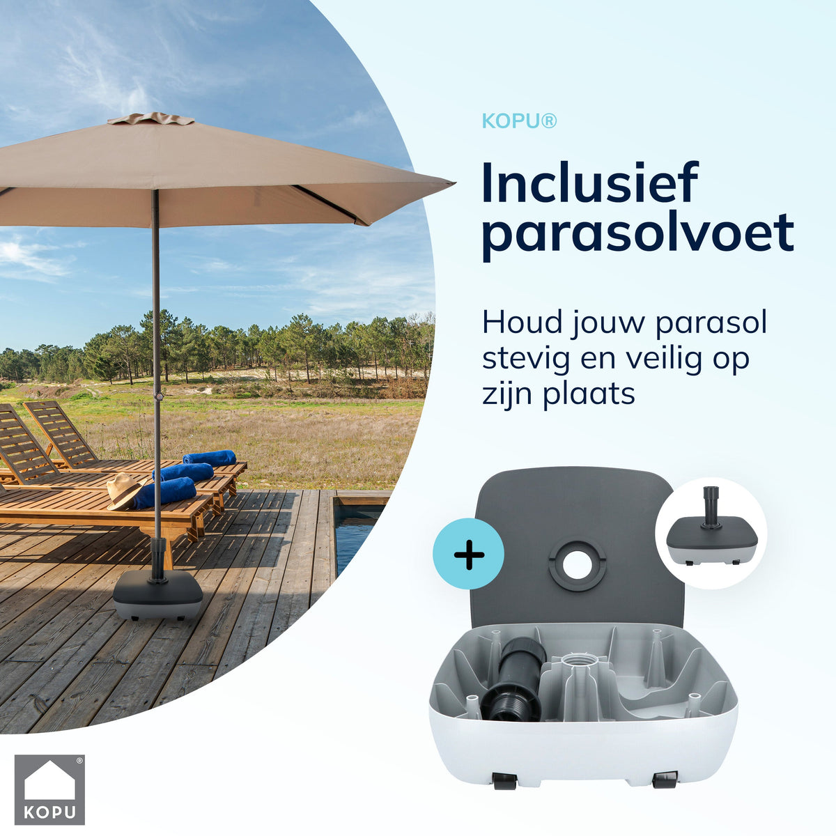 Kopu® Leon Parasol Rechthoek 150x250 cm - met Hoes en Voet - Taupe