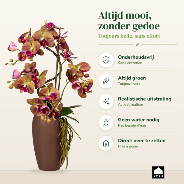 Kopu® Kunstbloem Orchidee 70 cm Paars in bruine Vaas - Phalenopsis