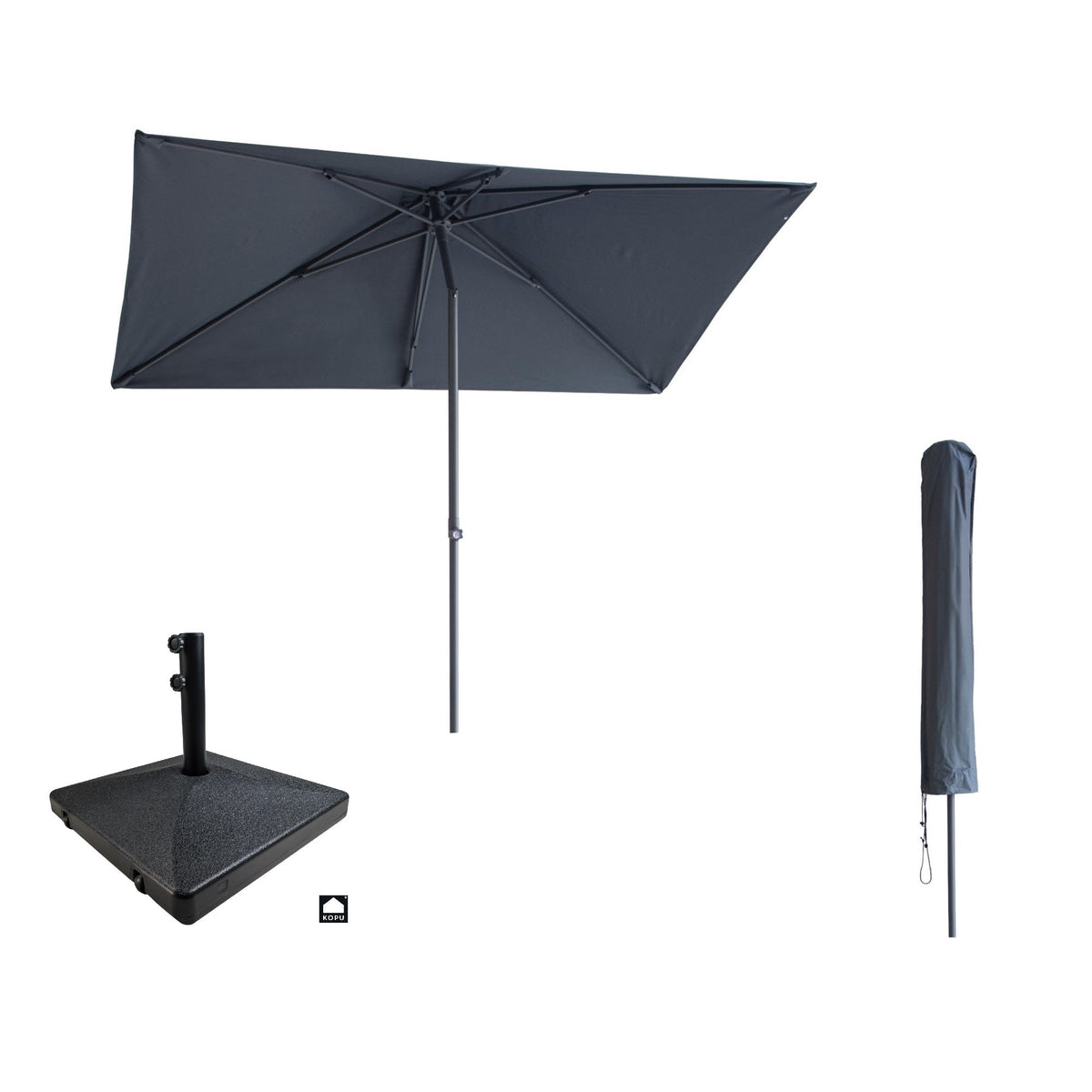 Kopu® Leon Parasol Rechthoek 150x250 cm - met Hoes en Voet - Grijs
