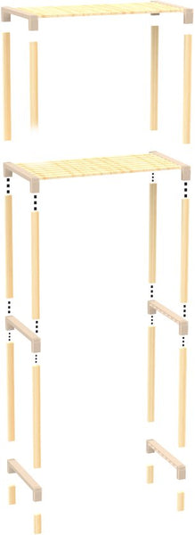 Fixwood 2-Laags Wasmachine Rek – Beige - Houten Opbergrek voor Wasmachine – Ruimtebesparend Badkamerrek 127 cm – Beukenlook – 33x66x127 cm