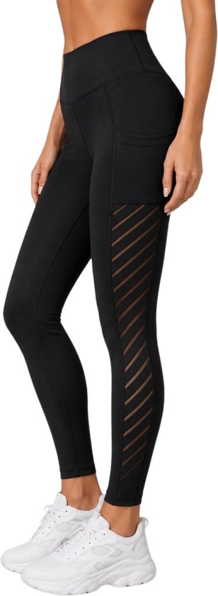 SparkNine Novawave sportlegging dames - squatproof - ademend - met zakken - M - zwart - mesh panelen - elastisch & stijvol