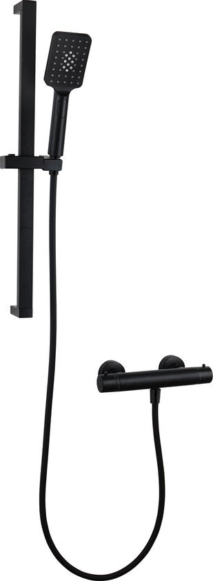 Luzzo® Square Black Doucheset Thermostaatkraan met Glijstang - Zwart