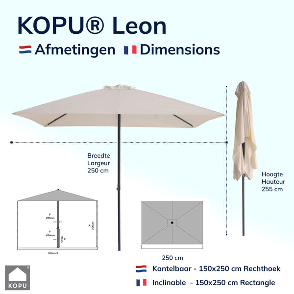 Kopu® Leon Parasol Rechthoek 150x250 cm - met Hoes en Voet - Creme