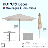 Kopu® Leon Parasol Rechthoek 150x250 cm - Balkonparasol met Hoes - Creme