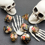 7 delige Resin Dice Set “Obsidian Skulls