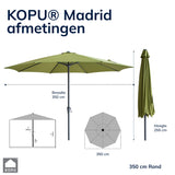 Kopu® Madrid grote Parasol Rond 350 cm met Beschermhoes en Voet - Olijfgroen