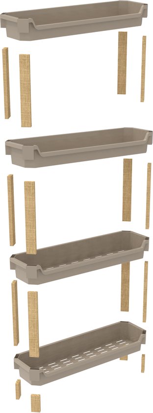 Fixwood Modulaire Opbergkast – 4-Laags Houten Rek met Kunststof Bakken – Badkamer, Keuken & Woonkamer – Duurzaam en Stijlvol Design – 68 cm Hoog – Beige - Naturel