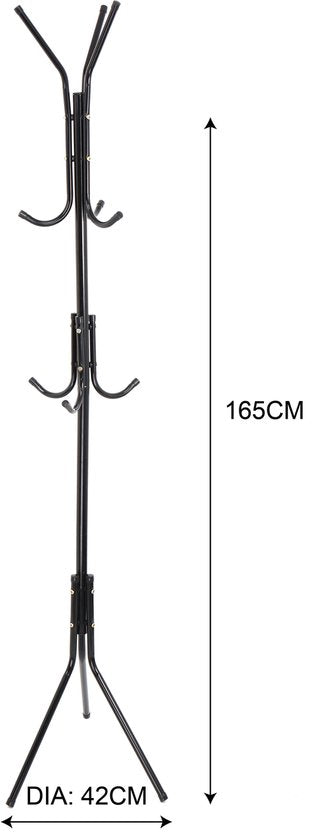 Kapstok Staand – Kledingrek met 9 Haken – Hoogte 165 cm – Staande Kapstok Metaal – Vrijstaande Kapstok – Wit – Voor Hal, Slaapkamer en Kantoor
