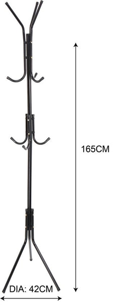 Kapstok Staand – Kledingrek met 9 Haken – Hoogte 165 cm – Staande Kapstok Metaal – Vrijstaande Kapstok – Wit – Voor Hal, Slaapkamer en Kantoor
