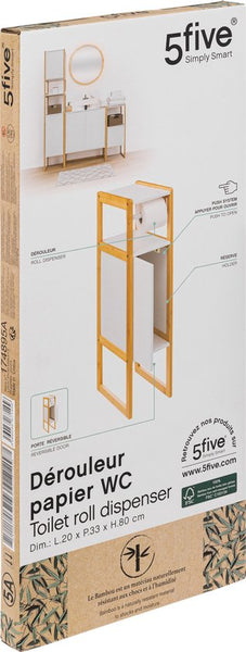 Toiletrolhouder Natureo met Reserverolhouder 33x20x80cm - Wit/Bruin