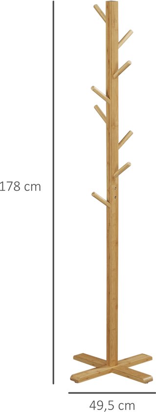 Bamboe Kapstok Vrijstaand 8 Haken 178 cm - Bruin