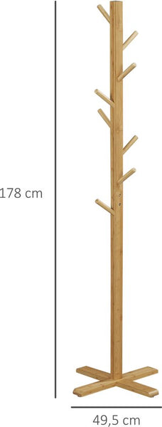 Bamboe Kapstok Vrijstaand 8 Haken 178 cm - Bruin