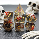 7 delige Resin Dice Set “Obsidian Skulls