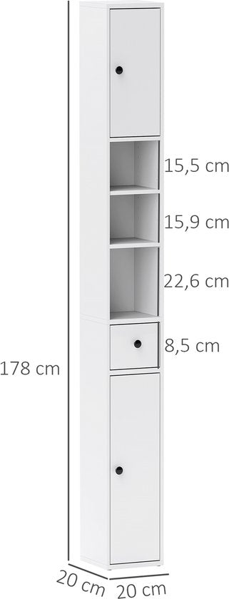 4goodz Badkamerkast - Kolomkast Smal met open en gesloten Vakken - Wit
