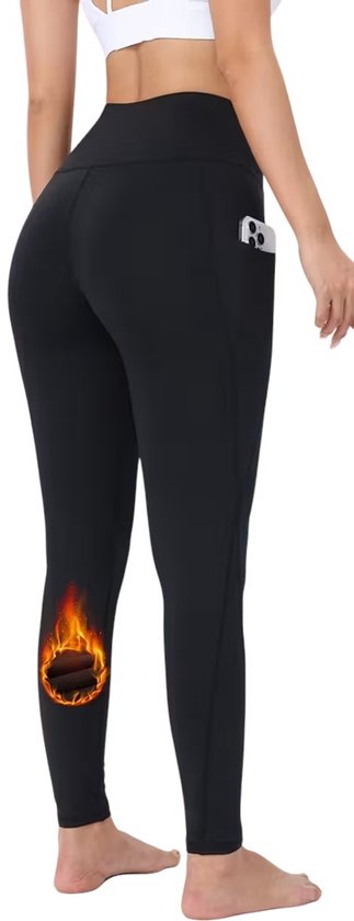 SparkNine Softfleece legging - met zakken - M - zwart - fleecegevoerd - billift - warme broek - super zacht & comfortabel