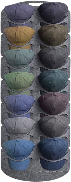 Cap Rack - Petjes Organizer voor aan Deur - Grijs - 14 Petten - Organizer voor Petjes en Caps - Petjes Opbergsysteem - Vilt - Petten Houder - Petten Opbergzak - Hat Holder - 130 x 46 cm
