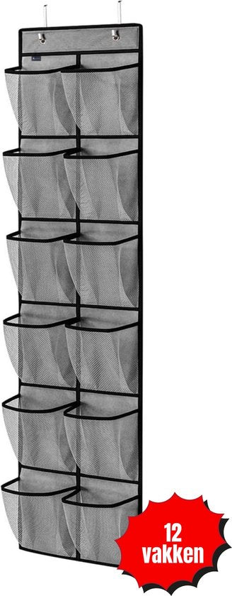 Schoenenkast Hangend - Schoenenzak 12 vakken - Opbergen van Schoenen aan Deur - Schoenenzak Grijs - Oplossing voor rondslingerende schoenen - Hoogwaardige Schoenenkast