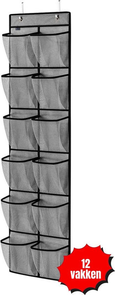 Schoenenkast Hangend - Schoenenzak 12 vakken - Opbergen van Schoenen aan Deur - Schoenenzak Grijs - Oplossing voor rondslingerende schoenen - Hoogwaardige Schoenenkast