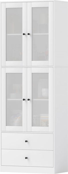 Keukenkast Buffetkast Hoog met 2 matglas deuren 30x59x170 cm - Wit