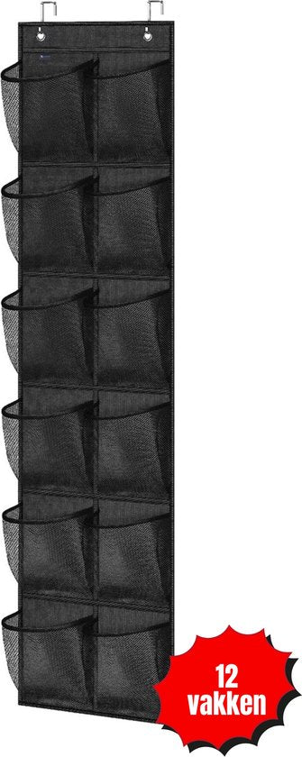 Schoenenkast Hangend - Schoenenzak 12 vakken - Opbergen van Schoenen aan Deur - Schoenenzak Zwart - Oplossing voor rondslingerende schoenen - Hoogwaardige Schoenenkast