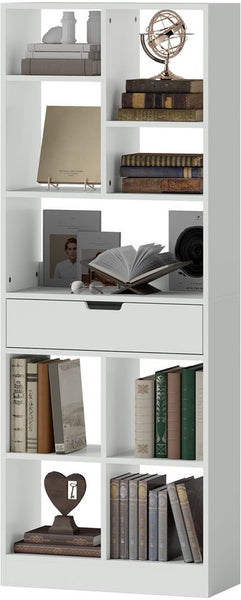4goodz Boekenkast met 9 vakken en 1 lade - 24x60x158 cm - Wit