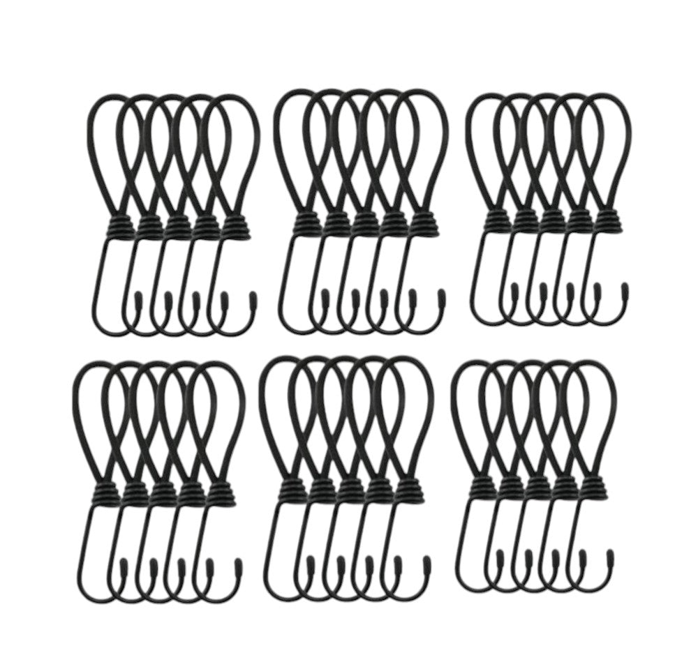 Snelbinders - 24 stuks - Zwart - Snelbinders met Haak - Spanrubbers - Tentspanner - Spinhaak