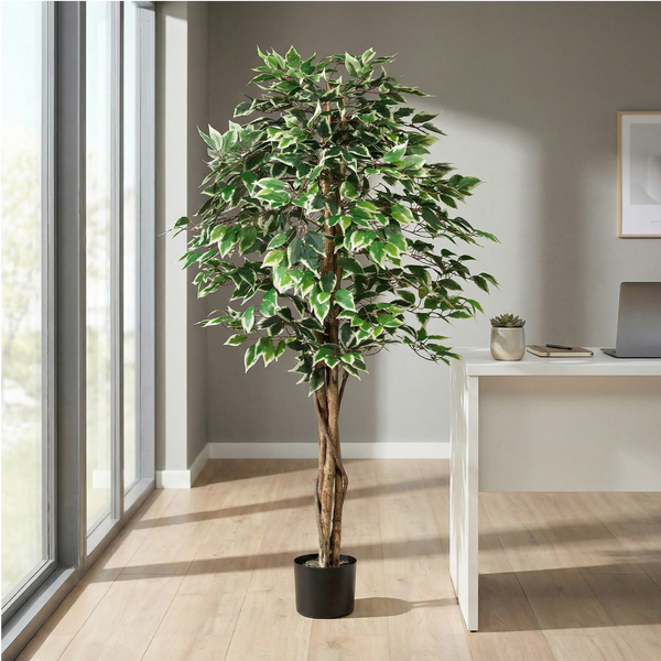 Kopu® Kunstplant Ficus 150 cm - 840 groen-witte bladeren - Natuurstam