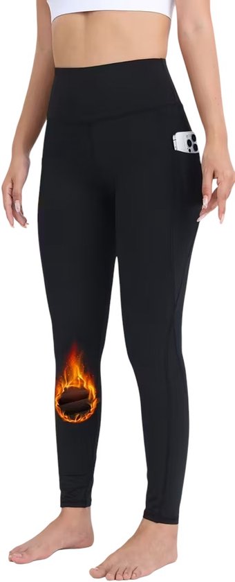 SparkNine Softfleece legging - met zakken - L - zwart - fleecegevoerd - billift - warme broek - super zacht & comfortabel
