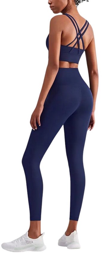 SparkNine Elevate Sportset - tweedelig - S - donkerblauw - high-impact ondersteuning - hoge taille - cross back - compressie - hoge taille - sportkledingset