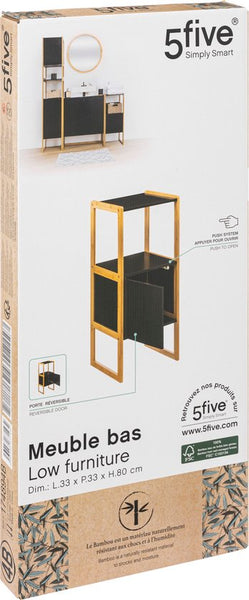 5five Natureo Halfhoge Badkamerkast 33x33x80 cm - Zwart/Bruin
