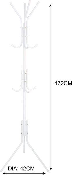 Kapstok Staand – Kledingrek met 12 Haken – Hoogte 172 cm – Staande Kapstok Metaal – Vrijstaande Kapstok – Wit – Voor Hal, Slaapkamer en Kantoor