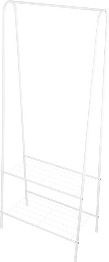 Kledingrek Staand – Kledingrek met Planken – Garderoberek Metaal – Open Kast – Kapstokrek – Wit – Voor Slaapkamer en Hal