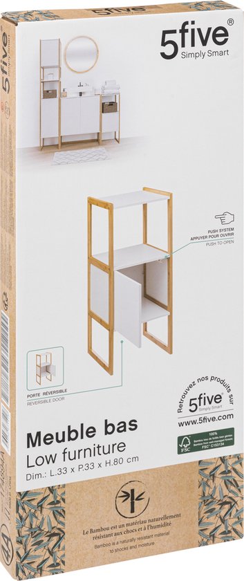 5five Natureo Halfhoge Badkamerkast 33x33x80 cm - Wit