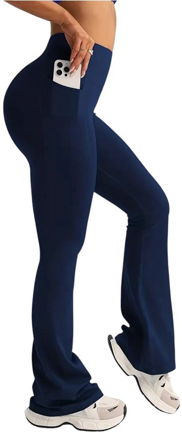SparkNine Serenaflare dames legging - flare pants - met zakken - S - blauw - hoge taille - stijlvol - elastisch