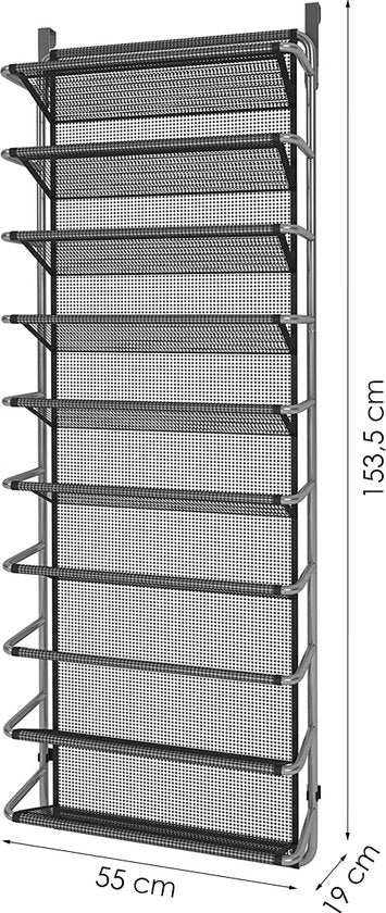Schoenenrek Hangend - 10 Laags - Zwart - Zilver - Hangende Schoenenkast voor aan Deur - Opbergsysteem voor Schoenen