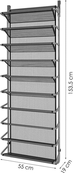 Schoenenrek Hangend - 10 Laags - Zwart - Zilver - Hangende Schoenenkast voor aan Deur - Opbergsysteem voor Schoenen