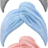 Haarhanddoek - 3 Stuks - Roze, Blauw en Grijs - Microvezel Handdoek Krullend Haar - Handdoek voor Haar - Hair Towel - Hoofdhanddoek
