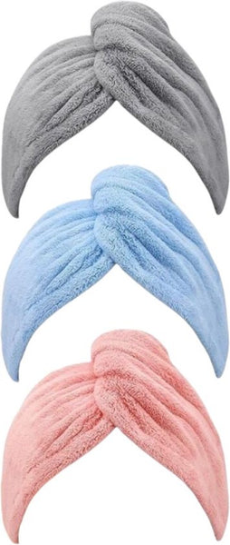 Haarhanddoek - 3 Stuks - Roze, Blauw en Grijs - Microvezel Handdoek Krullend Haar - Handdoek voor Haar - Hair Towel - Hoofdhanddoek