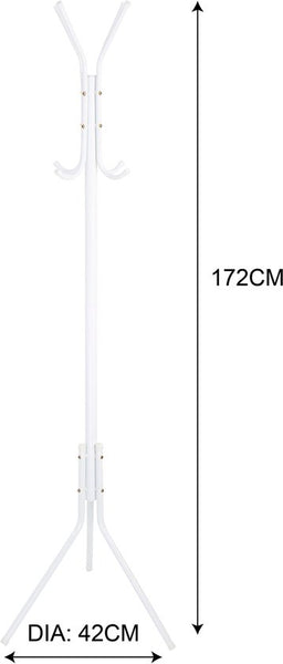 Kapstok Staand – Kledingrek met 8 Haken – Hoogte 172 cm – Staande Kapstok Metaal – Vrijstaande Kapstok – Wit – Voor Hal, Slaapkamer en Kantoor